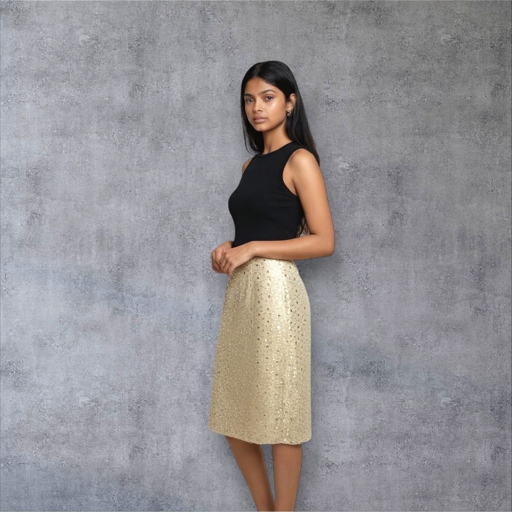 HUGO BUSCATI COLLECTION‎ Gold Sequin Beaded Pencil Skirt Women's Party Size 12